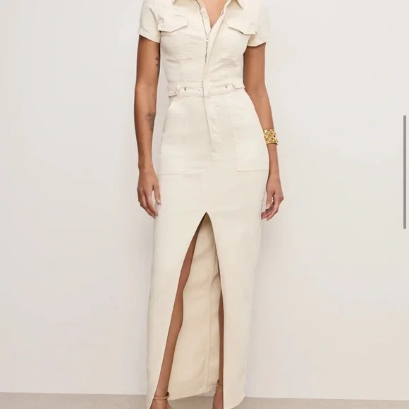 Good American Cream Maxi Dress with Front Slit - Picture 2 of 4